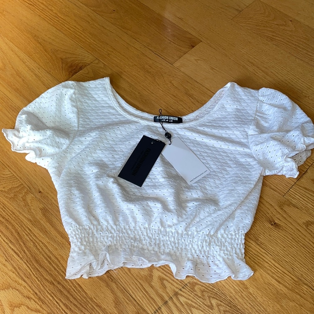 NWT Fashion Union White Eyelet Crop Top